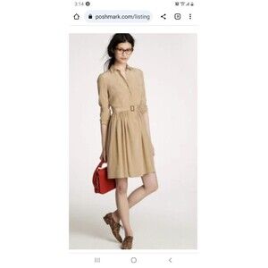 J Crew Blythe Shirt Dress 
100% Silk 
Long Sleeve Button Up 
Leather Belt 
Sz 4